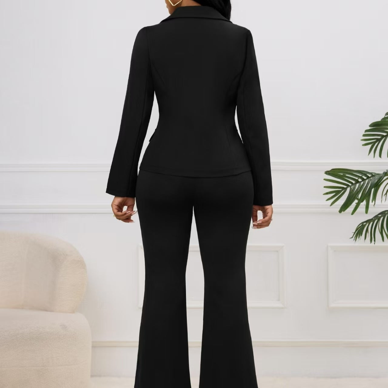Long Sleeved Jacket And Slim Fit Versatile Micro Flared Pants Set